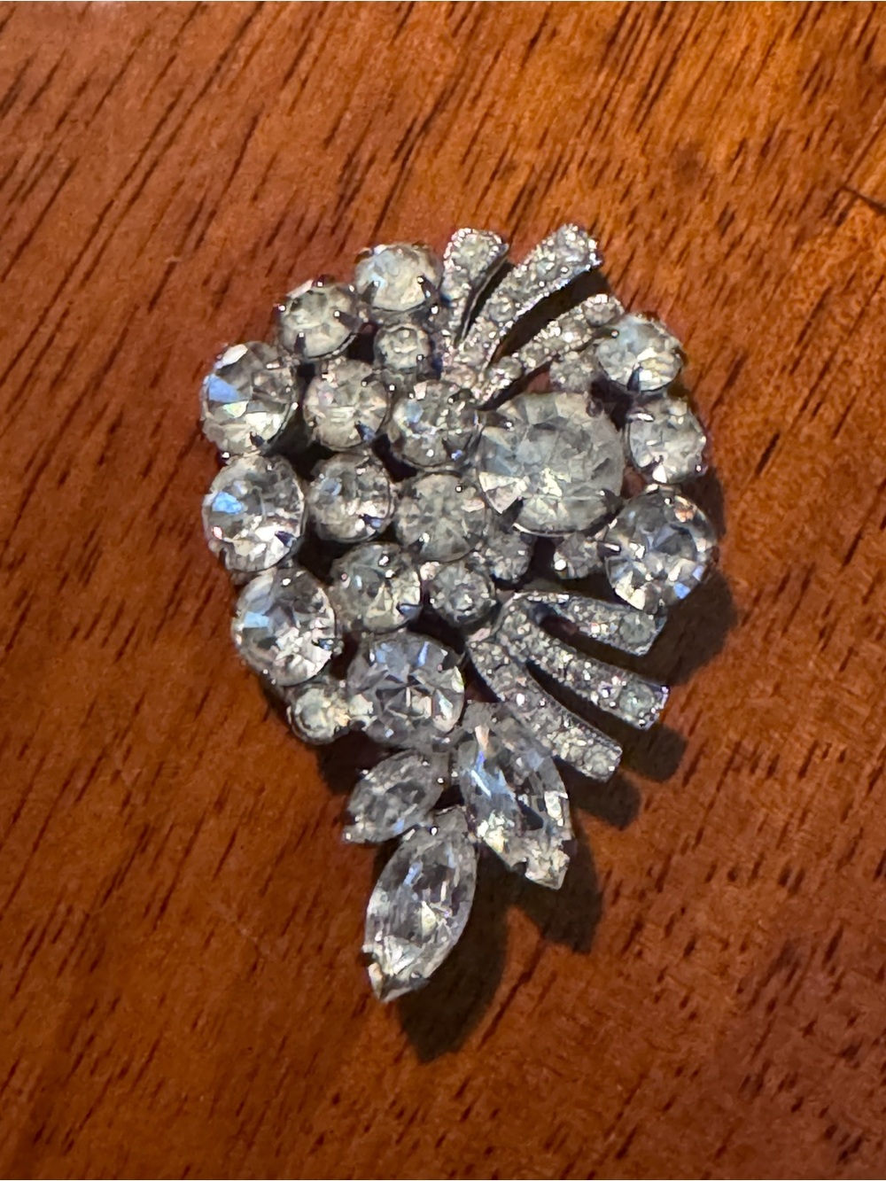 Albert Weiss Silver-Tone Clear Crystal Floral Cluster Brooch